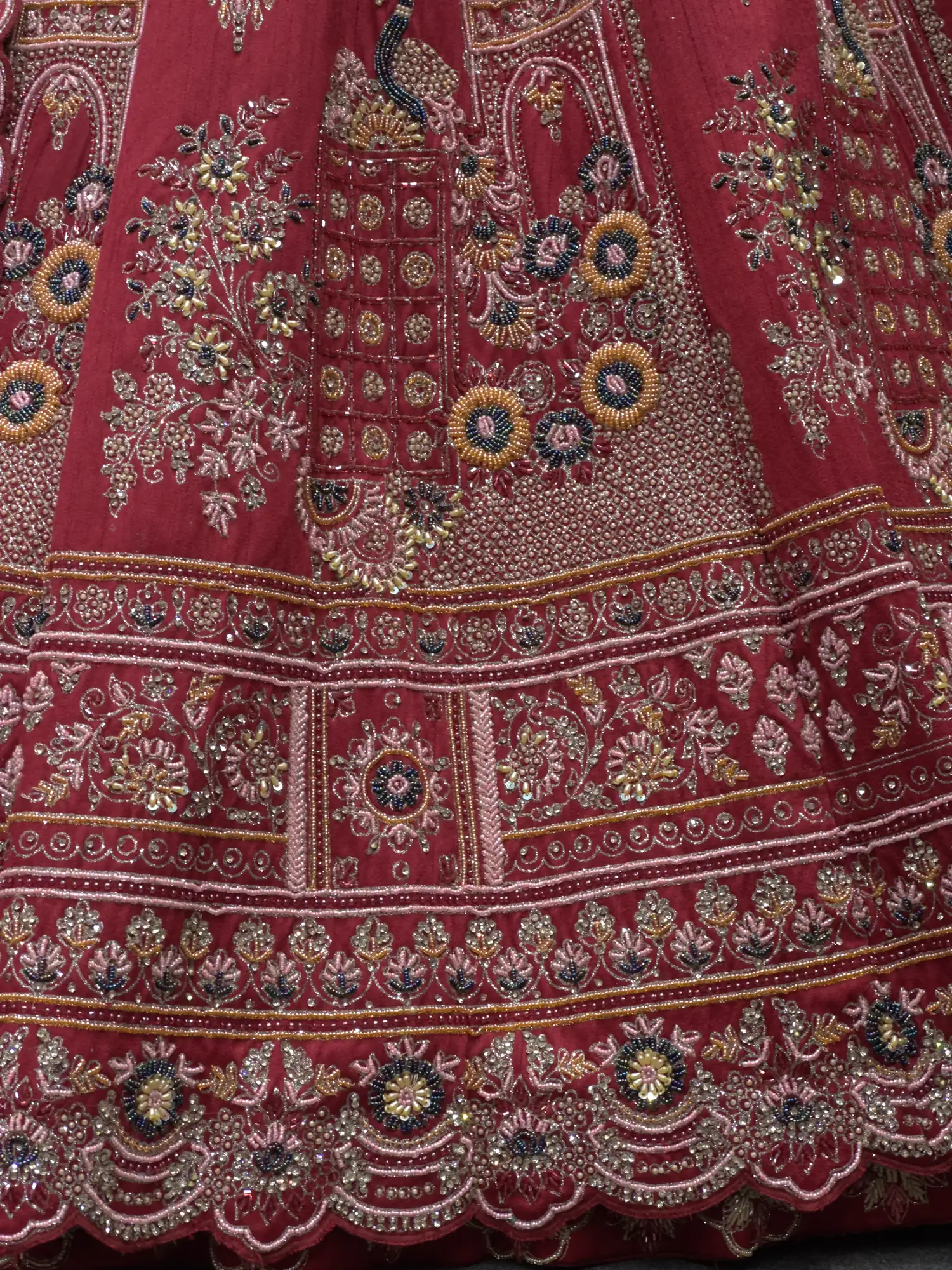 Mehroon Silk Bridal Lehenga With Handwork
